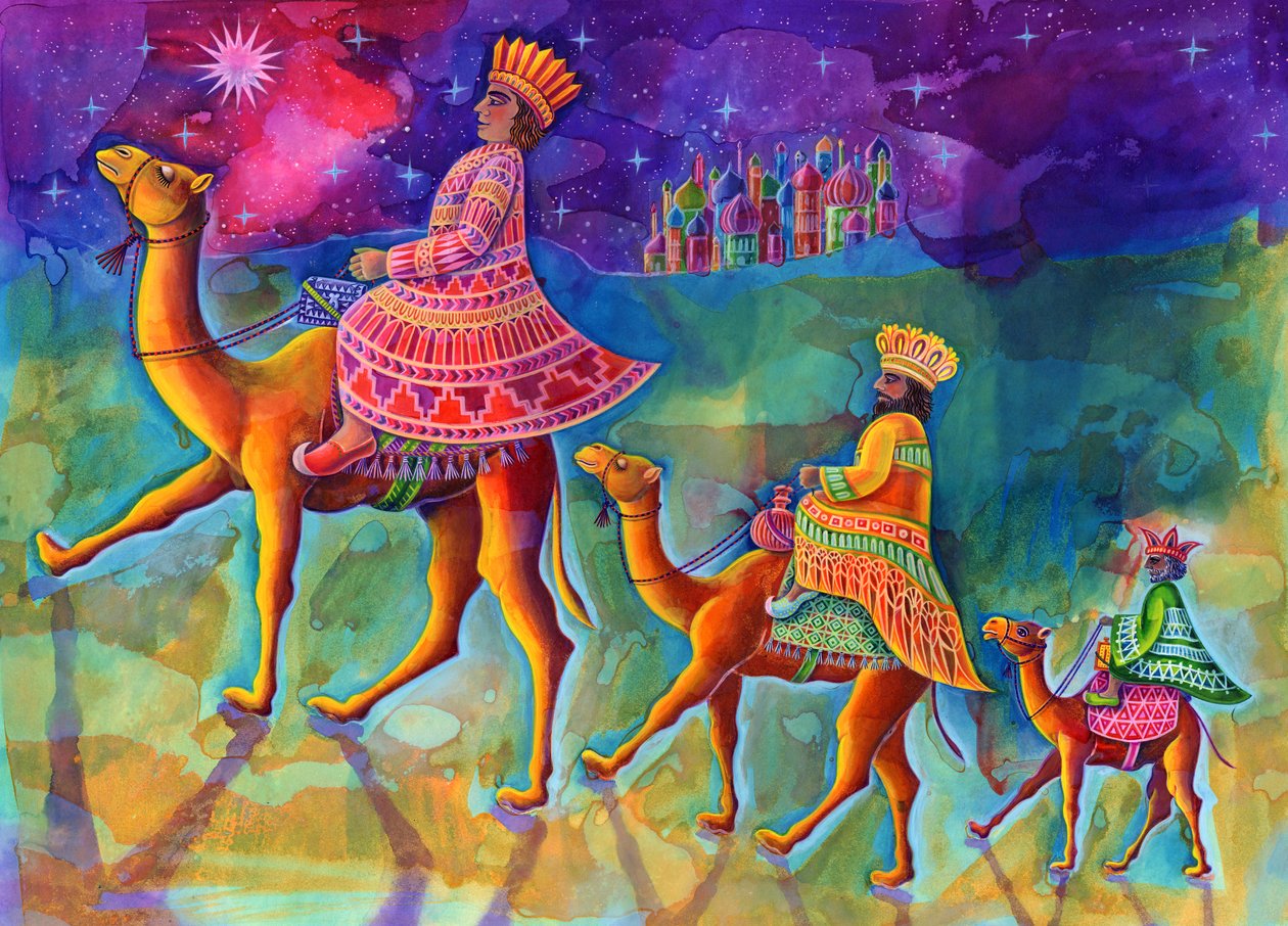 Three Kings, 1997, (blekk og gouache) av Jane Tattersfield