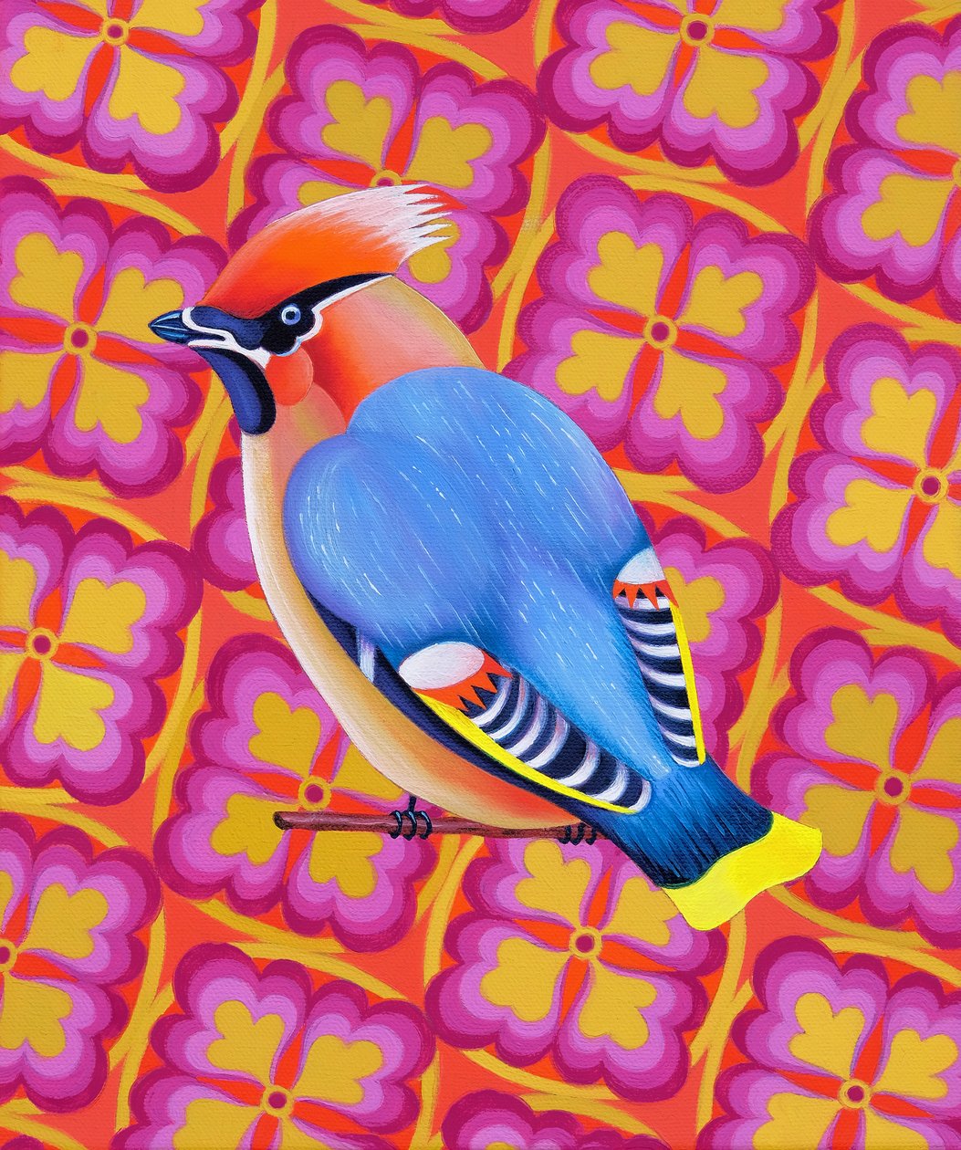 Waxwing, 2023 (olje på lerret) av Jane Tattersfield