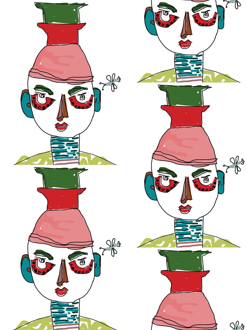 Faces in repeat, 2022 (photoshop) av Jane Willingale