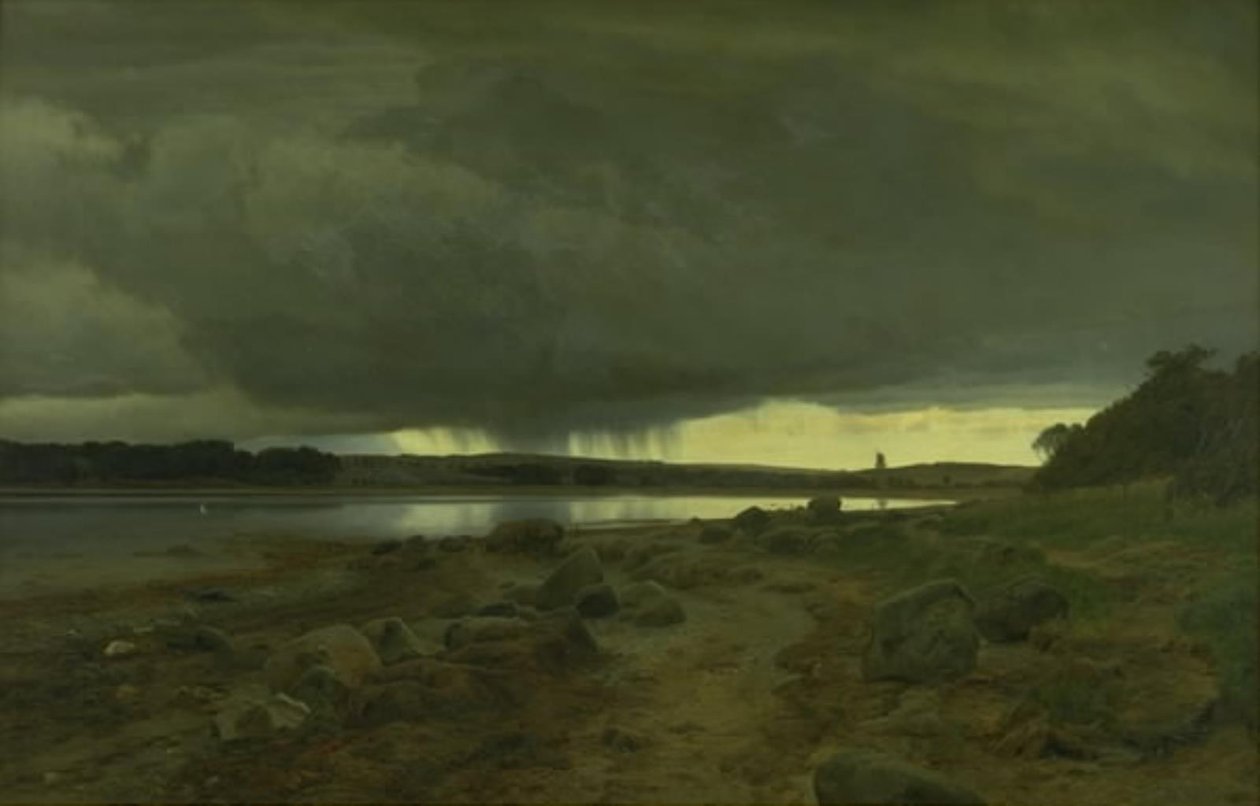 Et regnfull landskap. Kalø Vig, Jylland av Janus La Cour