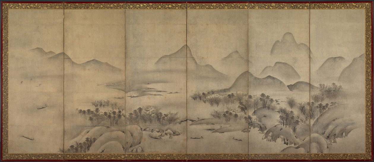 Månebelyst landskap (en av et par) av Japan, Muromachi period
