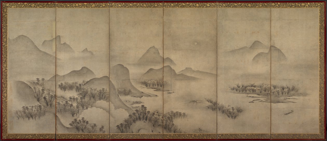 Månebelyst landskap (en av et par) av Japan, Muromachi period