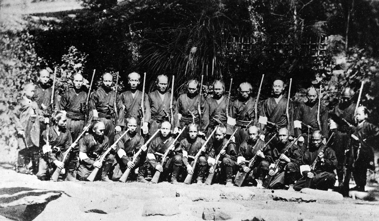 En tropp japanske soldater, ca. 1860-tallet av Japanese Photographer