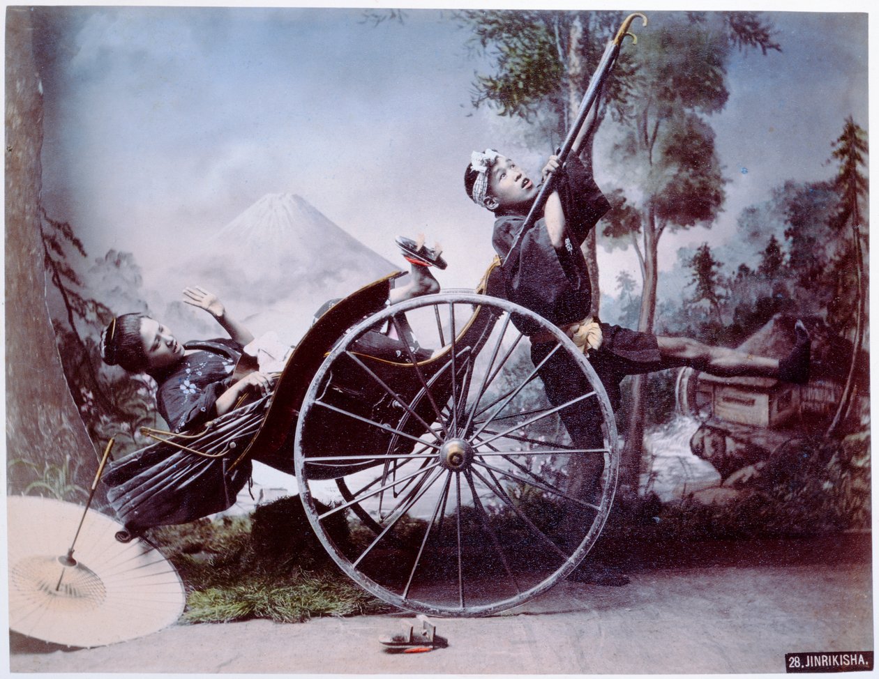 Rickshaw ulykke, ca. 1900 (farget bilde) av Japanese Photographer