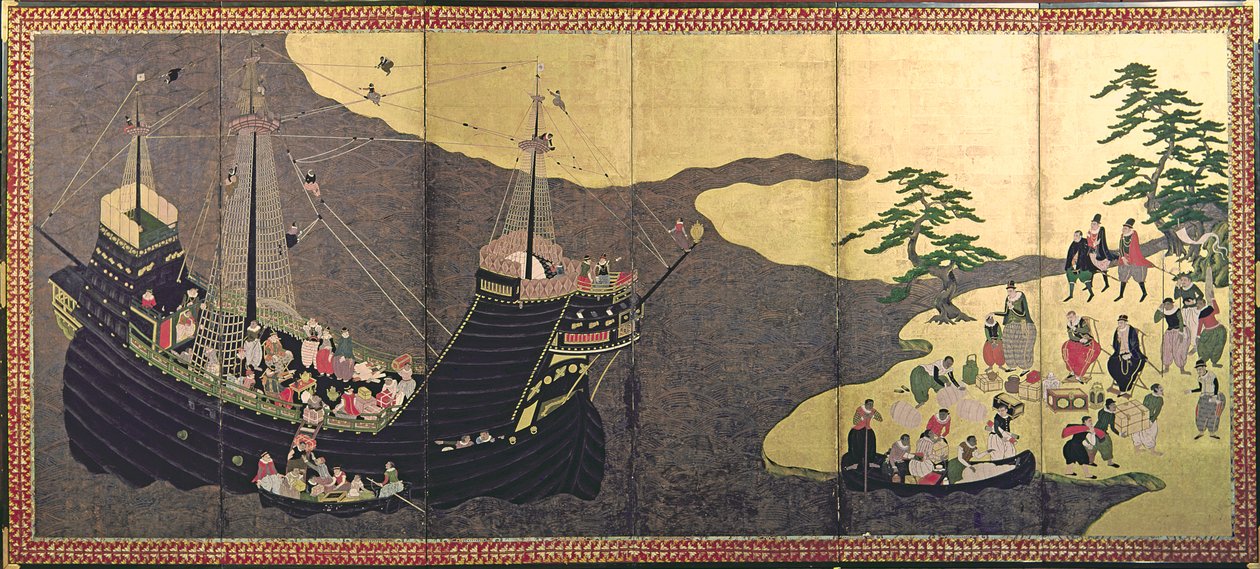 Portugisernes ankomst til Japan i 1640 av Japanese School