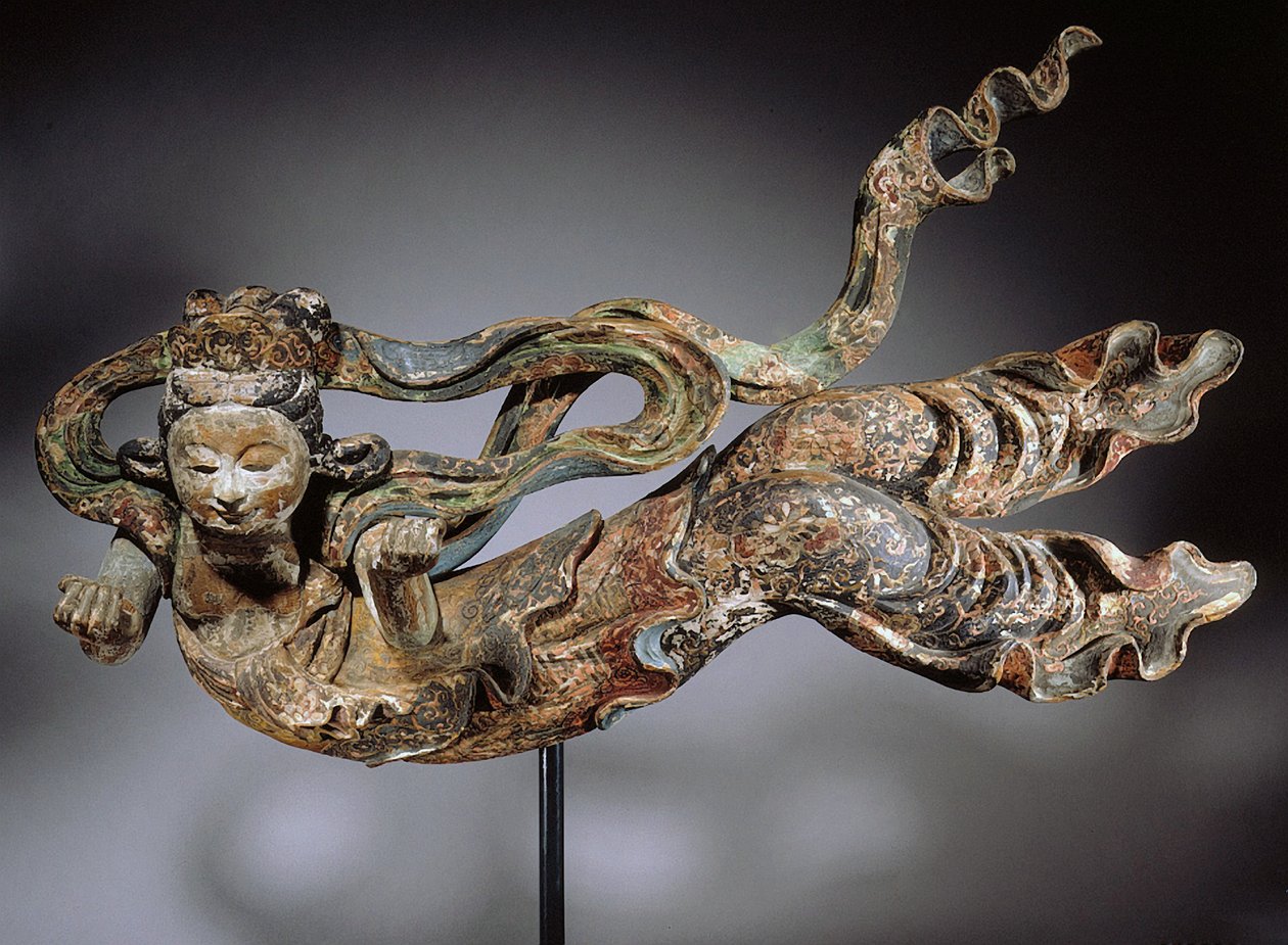 Apsaras, 1600-1700-tallet (polykromt tre) av Japanese School