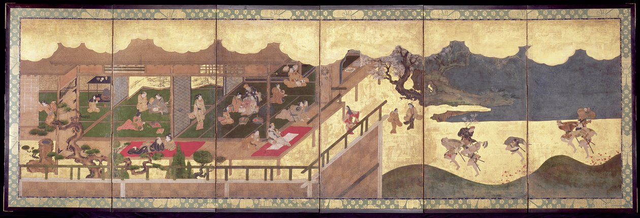 Merrymaking (blekk, farge og bladgull på papir) av Japanese School