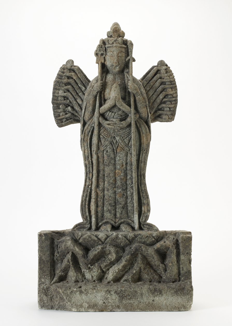 Statuett (grov grå stein) av Japanese School