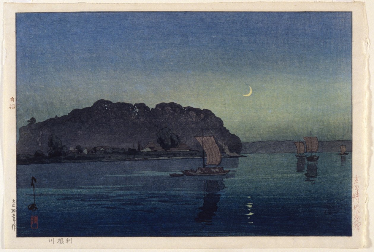 Tonegawa River (farget treblokktrykk) av Japanese School