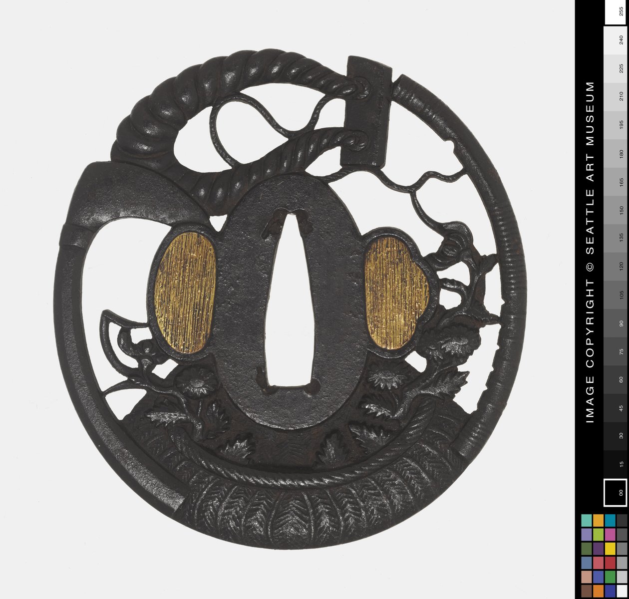 Tsuba: Blomster, ljå, tau, tidlig på 18 århundre (jern) av Japanese School