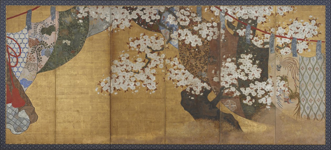 Vindskjerm og kirsebærtre, Screen av Japanese School