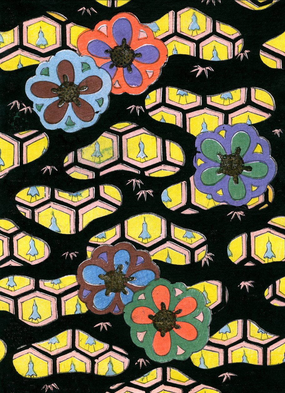 Treblokktrykk av honeycomb-mønster av Japanese School