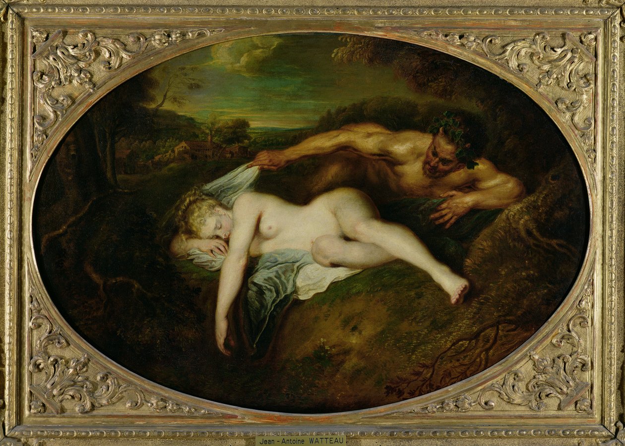 Nymfe og Satyr, eller Jupiter og Antiope, 1715 av Jean Antoine Watteau