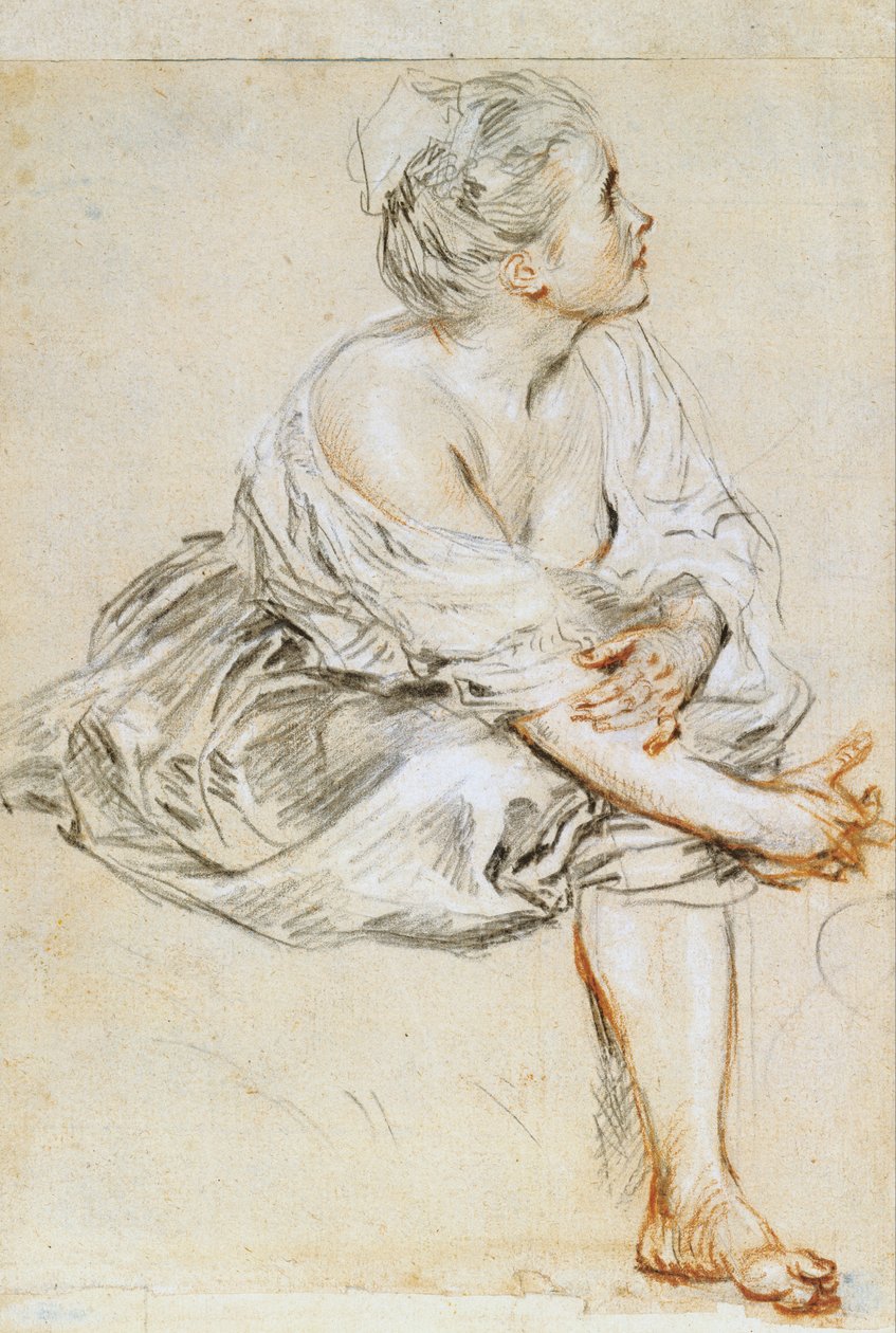 Sittende ung kvinne av Jean Antoine Watteau