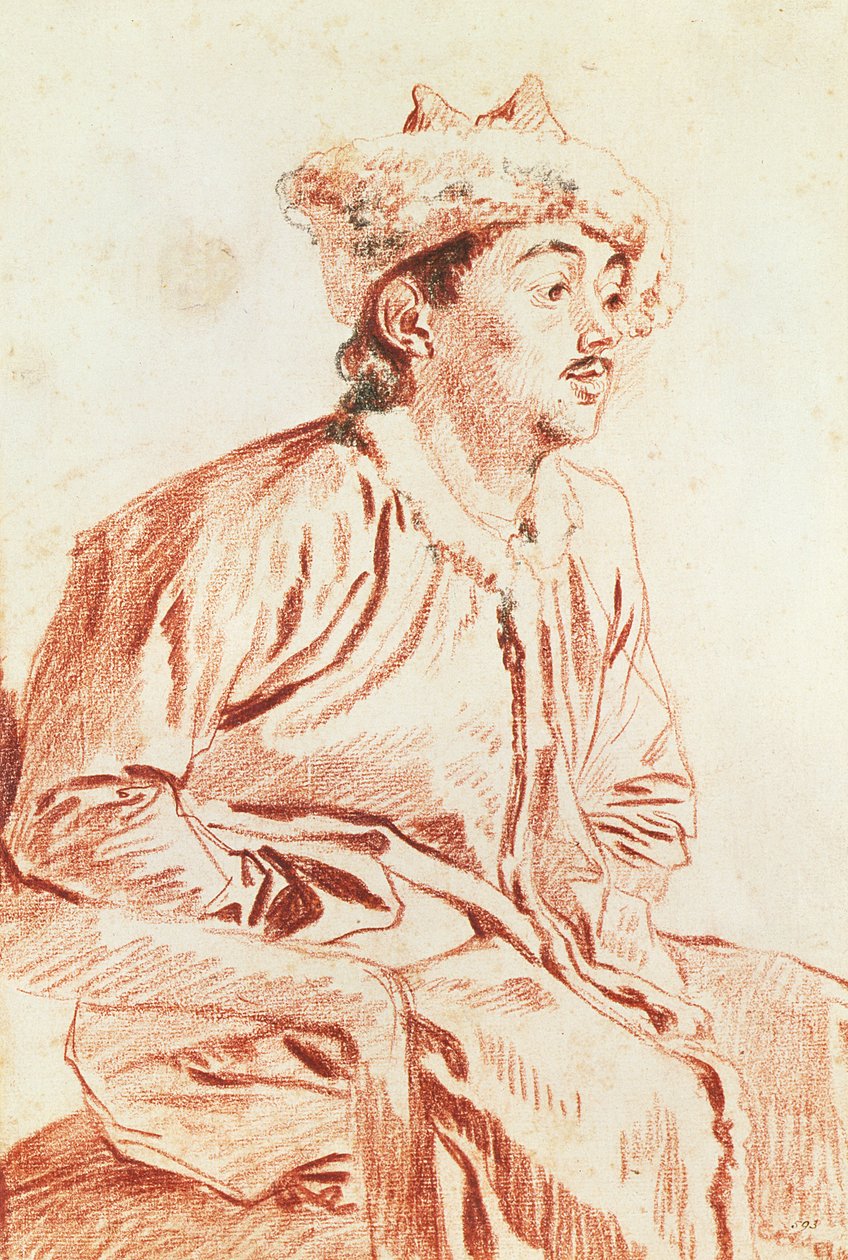 Ung mann i orientalsk kostyme (tegning) av Jean Antoine Watteau