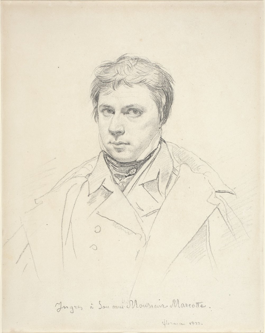 Selvportrett, 1822 (grafitt på vevd papir, lagt ned) av Jean Auguste Dominique Ingres