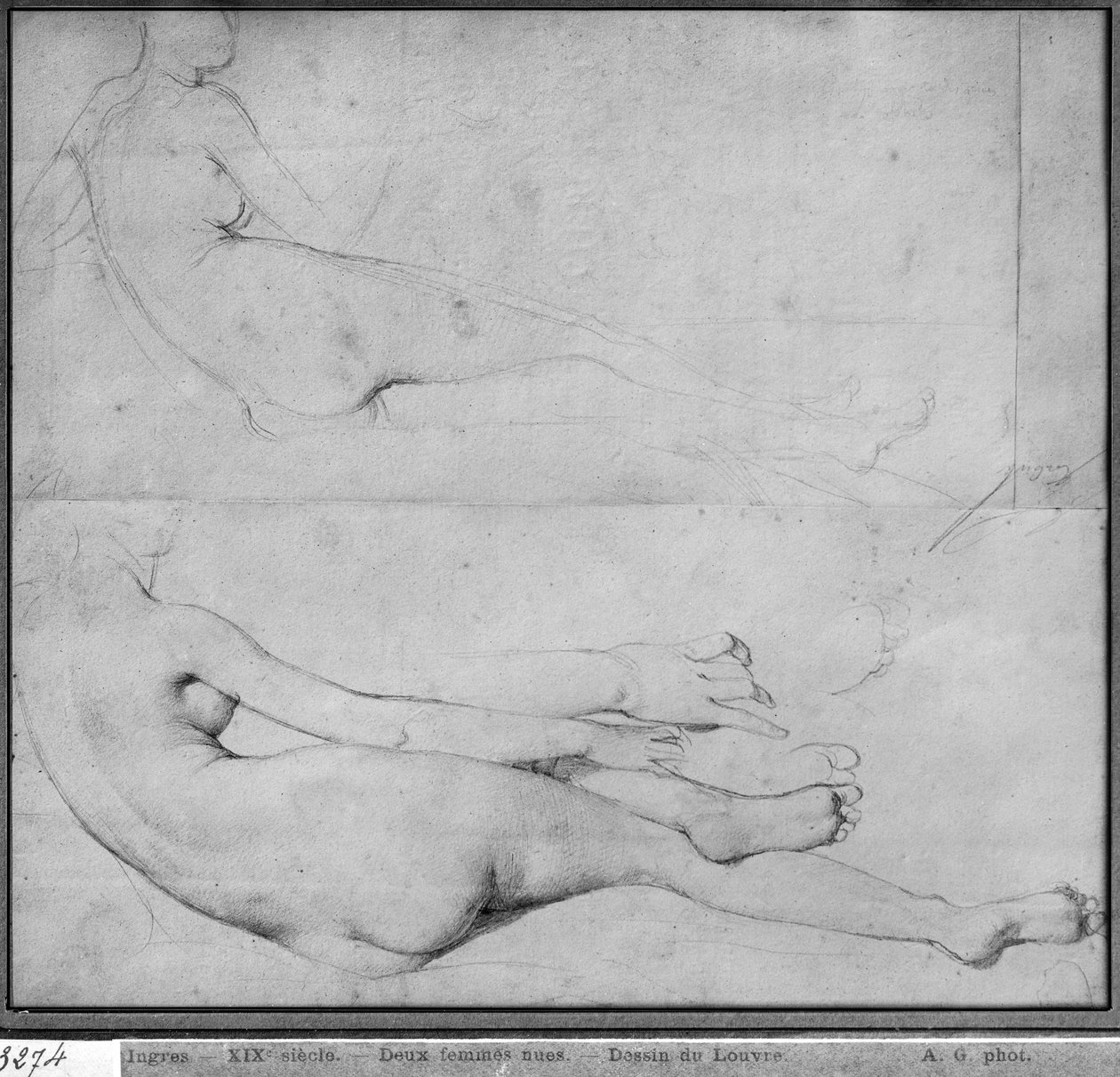 Studier for The Grande Odalisque (grafitt på papir) (se også 233243) av Jean Auguste Dominique Ingres