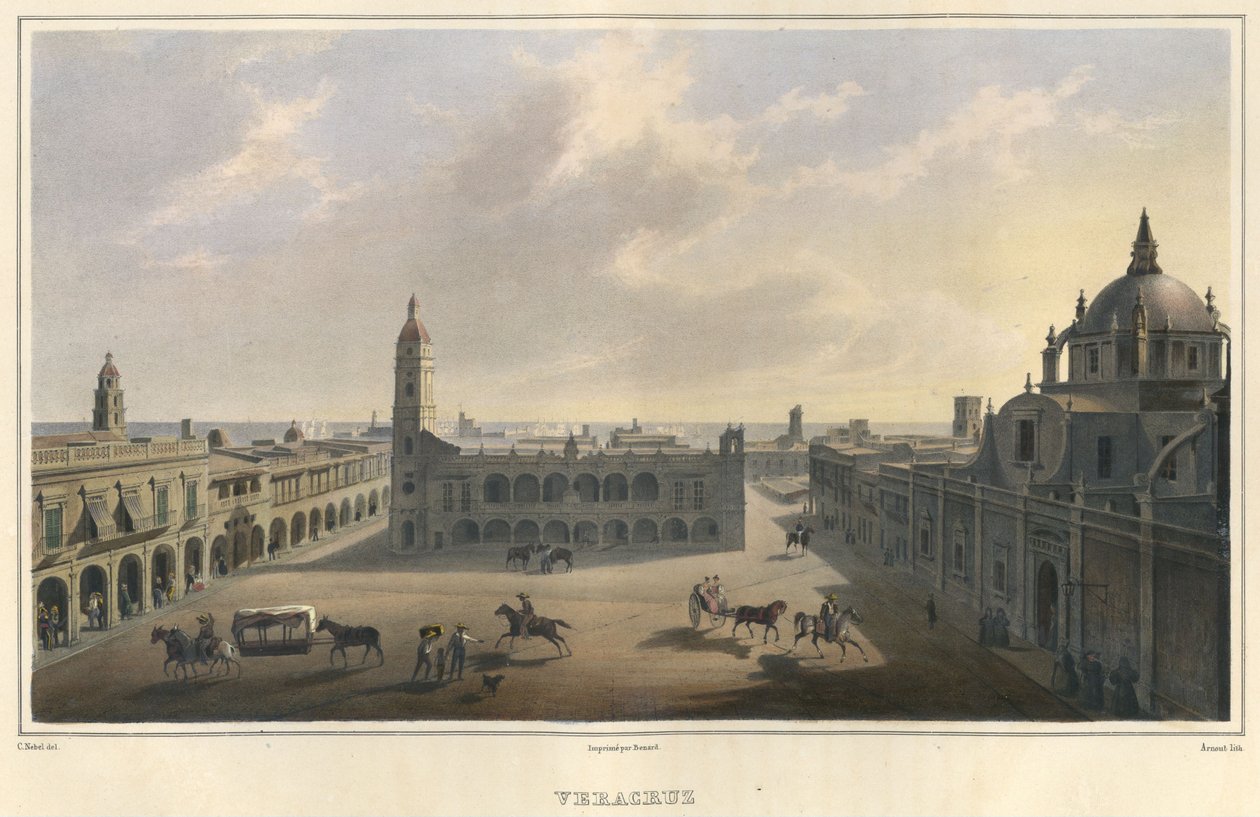 Utsikt over hovedplassen i Veracruz, Mexico, 1829-1834 av Jean Baptiste Arnout