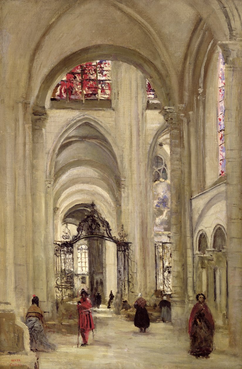 Interiør i katedralen St. Etienne, Sens, ca. 1874 av Jean Baptiste Camille Corot