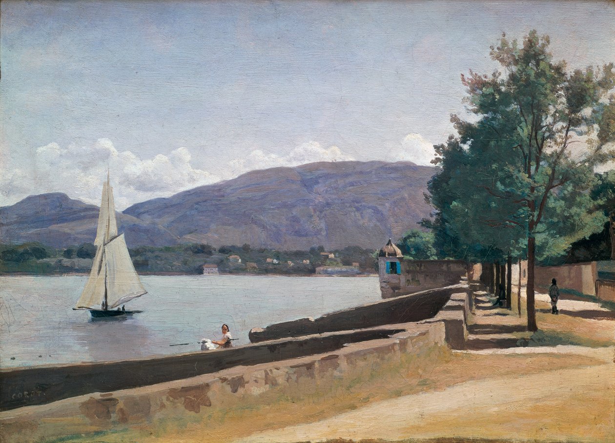 Quai des Paquis, Genève, ca. 1842 av Jean Baptiste Camille Corot