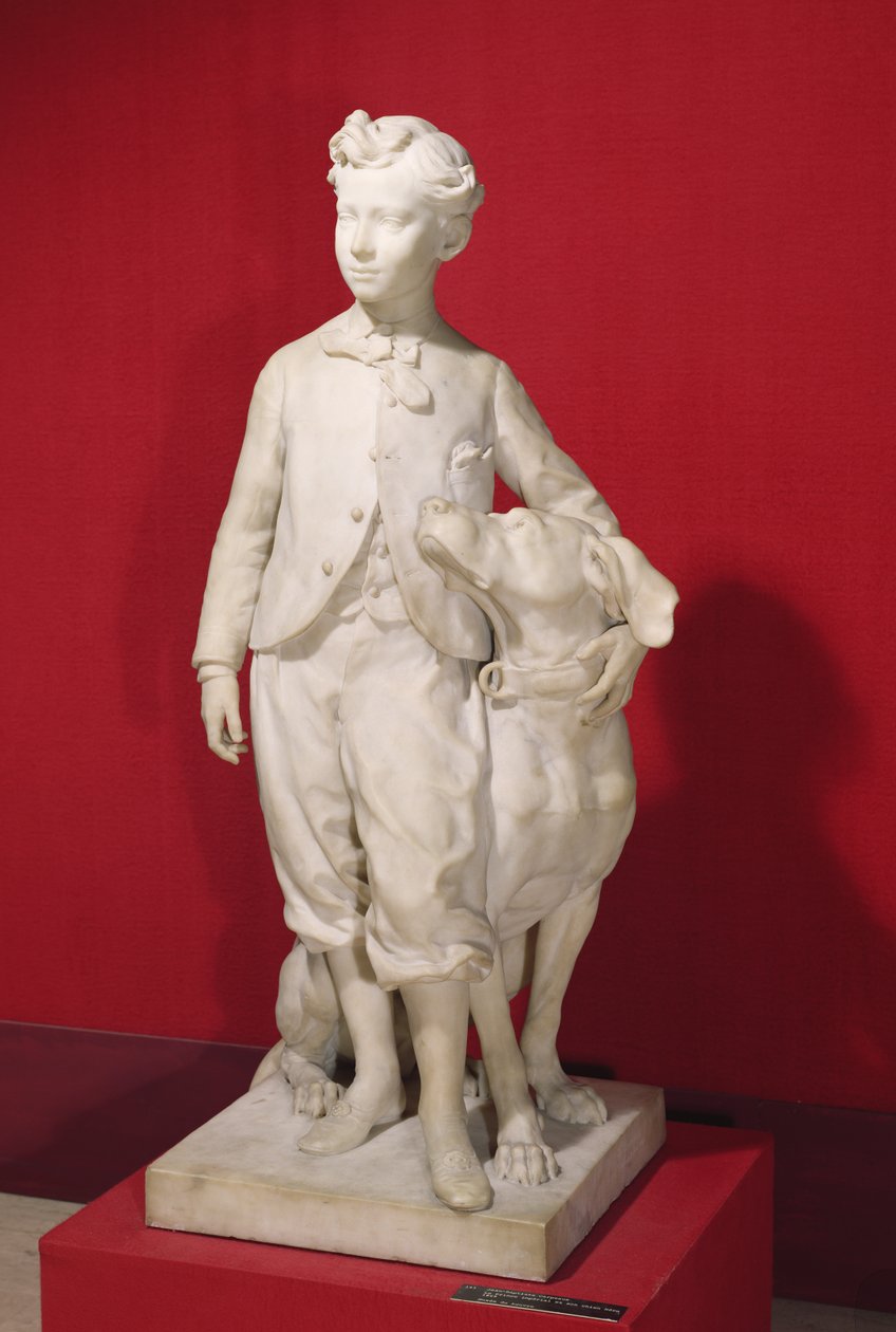 Louis-Eugene-Napoleon Bonaparte (1856-79) med hunden sin, Nero, 1865 (marmor) av Jean Baptiste Carpeaux