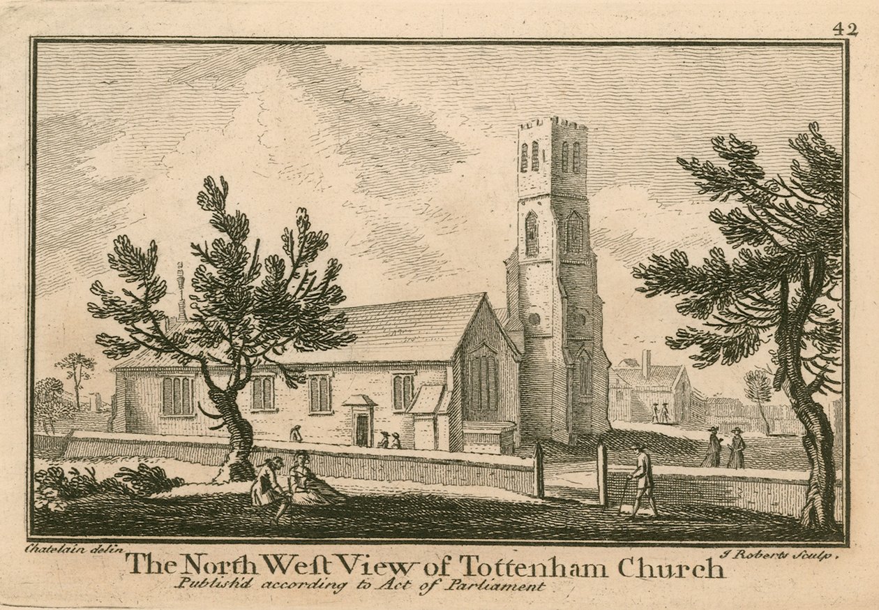 Den nordvestlige utsikten over Tottenham Church, London av Jean Baptiste Claude Chatelain