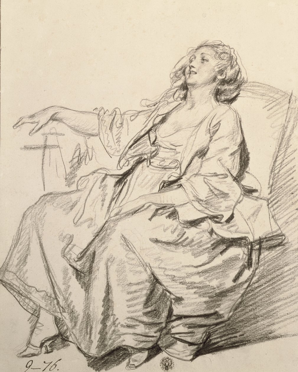 Ung kvinne sitter i en lenestol, ca. 1768-69 (svart kritt) av Jean Baptiste Greuze