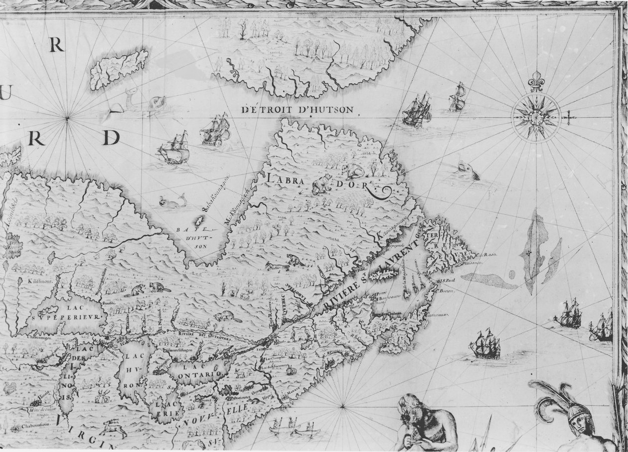 Kart over New France dedikert til Colbert av Duchesneau, Intendant, 1681 (detalj) (se også 164768) av Jean Baptiste Louis Franquelin