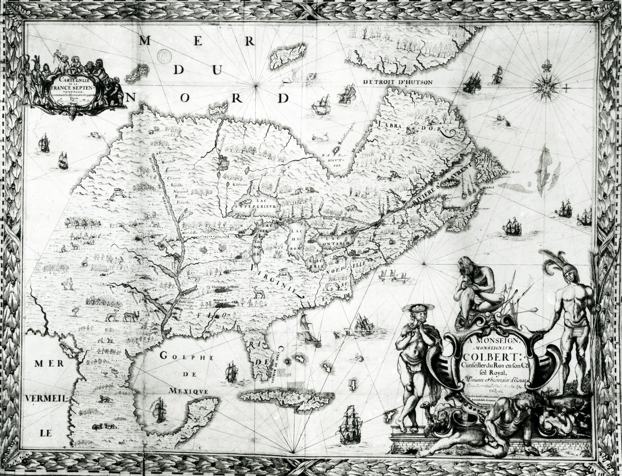 Kart over New France dedikert til Colbert av Duchesneau, Intendant, 1681 (se 164769 for detaljer) av Jean Baptiste Louis Franquelin