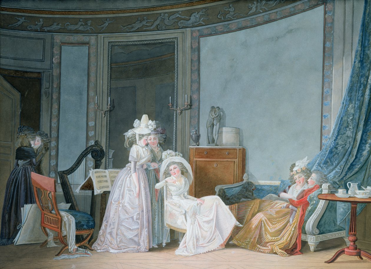 Møte i en salong, 1790 av Jean Baptiste Mallet