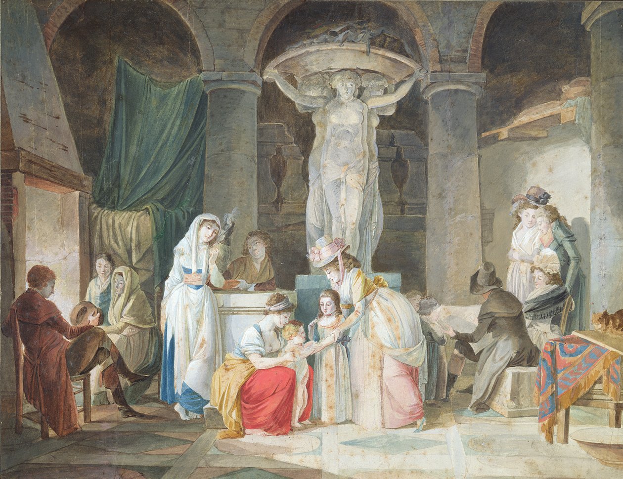 Reisende møtt av bønder i Italia (gouache og wc på papir) av Jean Baptiste Mallet