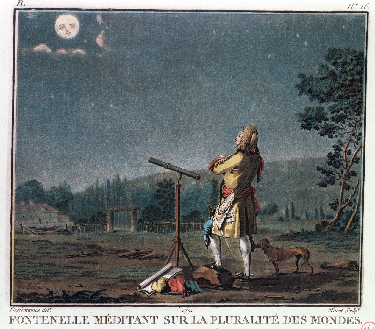 Bernard Le Bovier de Fontenelle (1657-1757) Mediterer over spredningen av verdener, 1791 av Jean Baptiste Morret