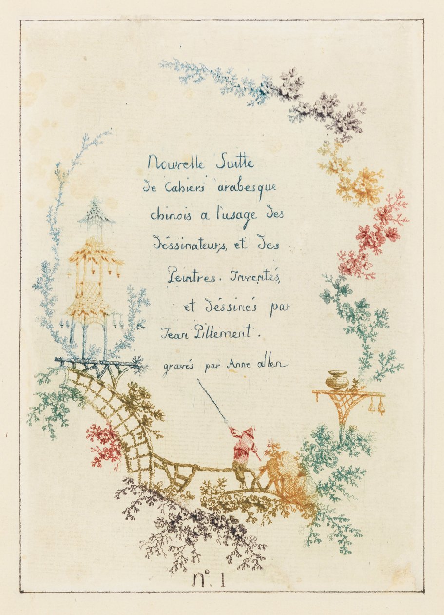 Tittelside, plate 1 fra New suite of Chinese arabesque notebooks for use of designers and ... av Jean Baptiste Pillement
