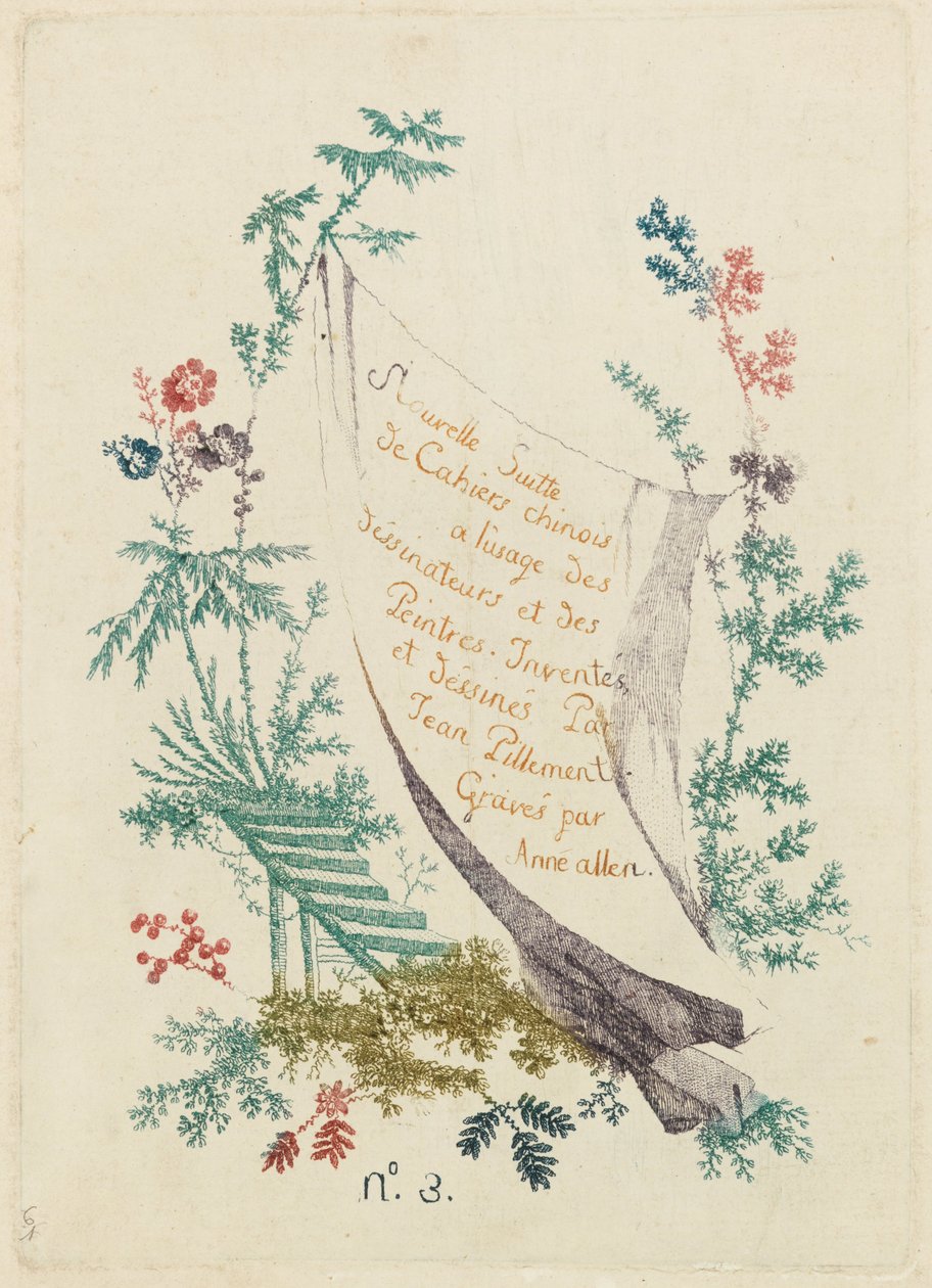 Tittelside, plate 1 fra Ny pakke med kinesiske notatbøker for bruk av designere og malere ... av Jean Baptiste Pillement