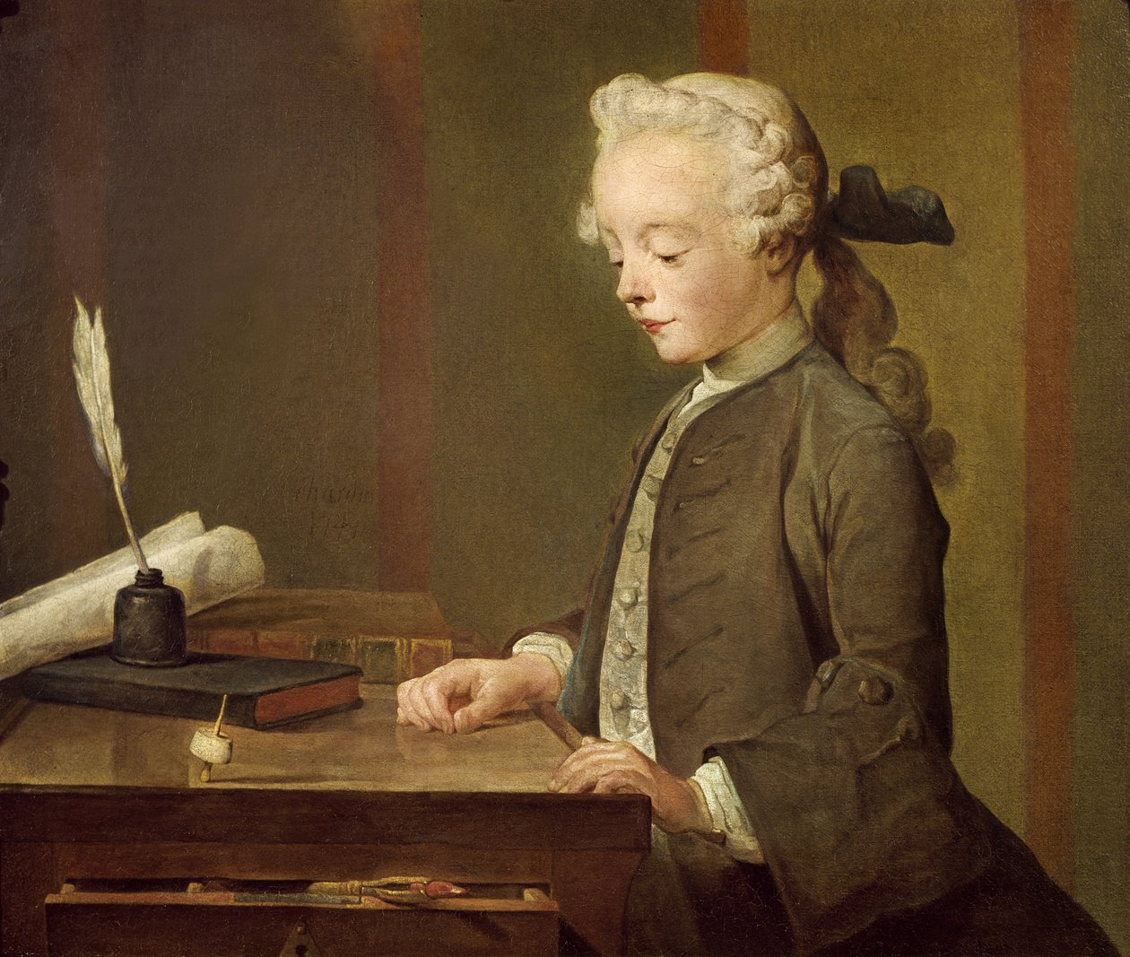 The Child with a Teetotum, Portrett av Auguste-Gabriel Godefroy (1728-1813) 1741 av Jean Baptiste Simeon Chardin