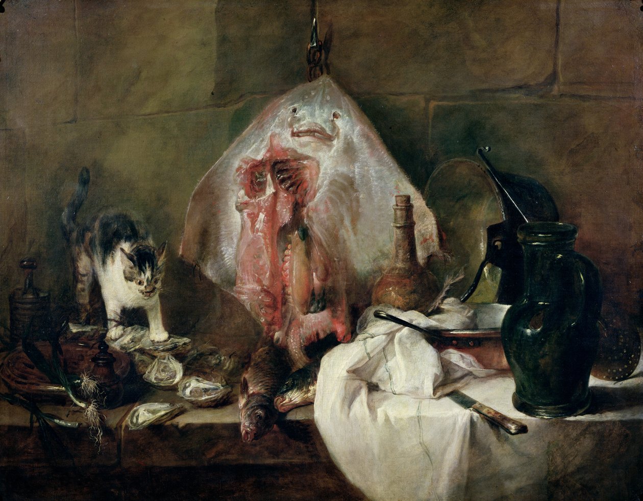 The Ray or, The Kitchen Interiør, 1728 av Jean Baptiste Simeon Chardin