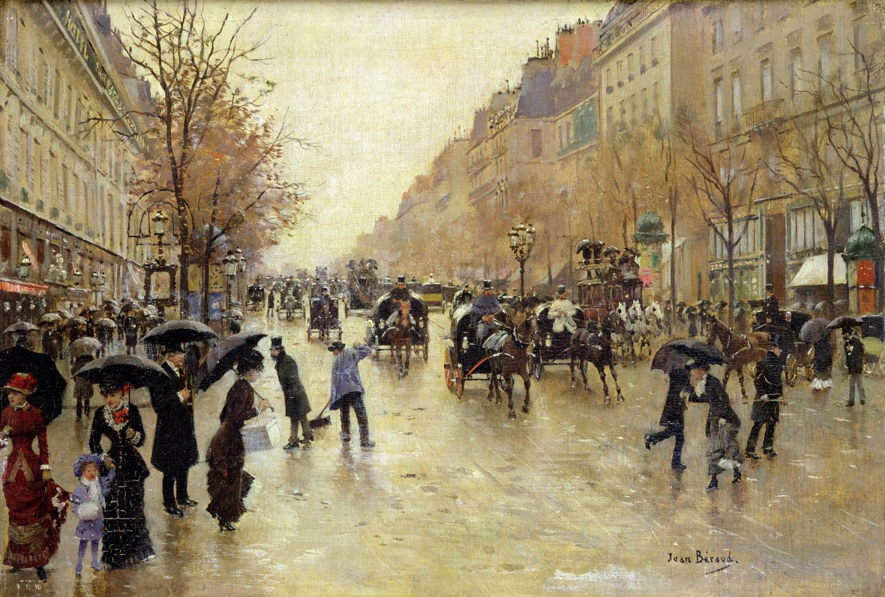 Boulevard Poissonniere in the Rain, ca. 1885 av Jean Beraud