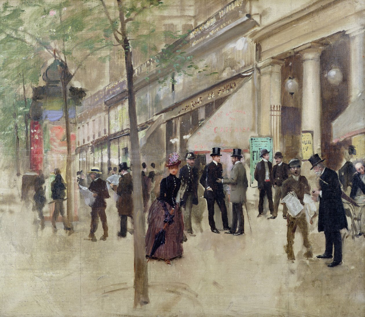 Boulevard Montmartre og Theatre des Varietes, ca. 1886 av Jean Beraud