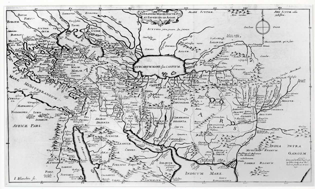 Kart over reisene og ekspedisjonene til Alexander den store (356–323 f.Kr.) i Asia av Jean Blanchin