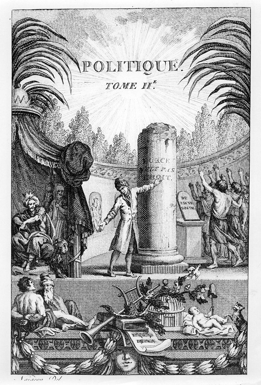 Frontispice av 'Politique', Tome II av Jean-Jacques Rousseau av Jean Claude Naigeon