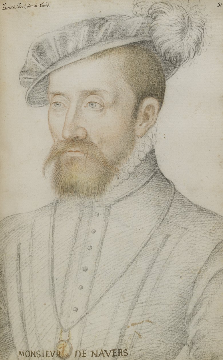 François de Cleves (svart, rødt og gult kritt på papir) av Jean Clouet