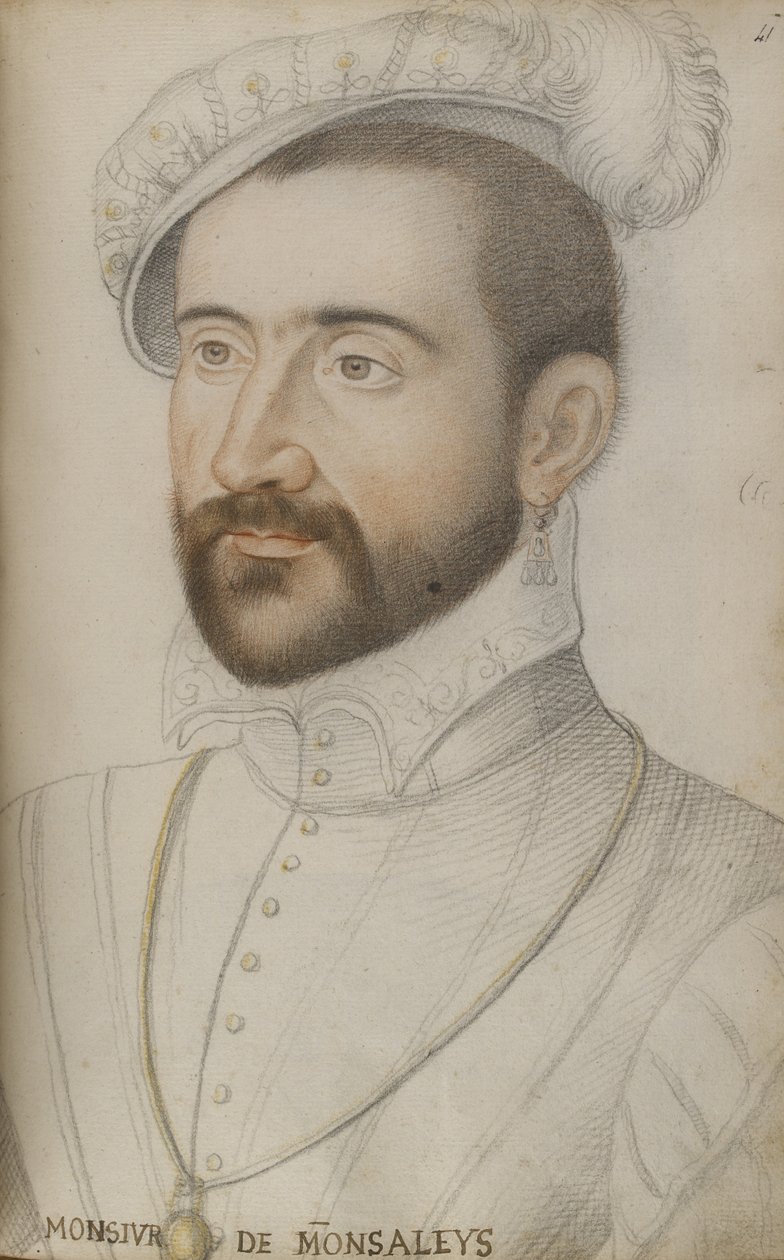 Jacques de Balaguier (svart, rødt og gult kritt på papir) av Jean Clouet