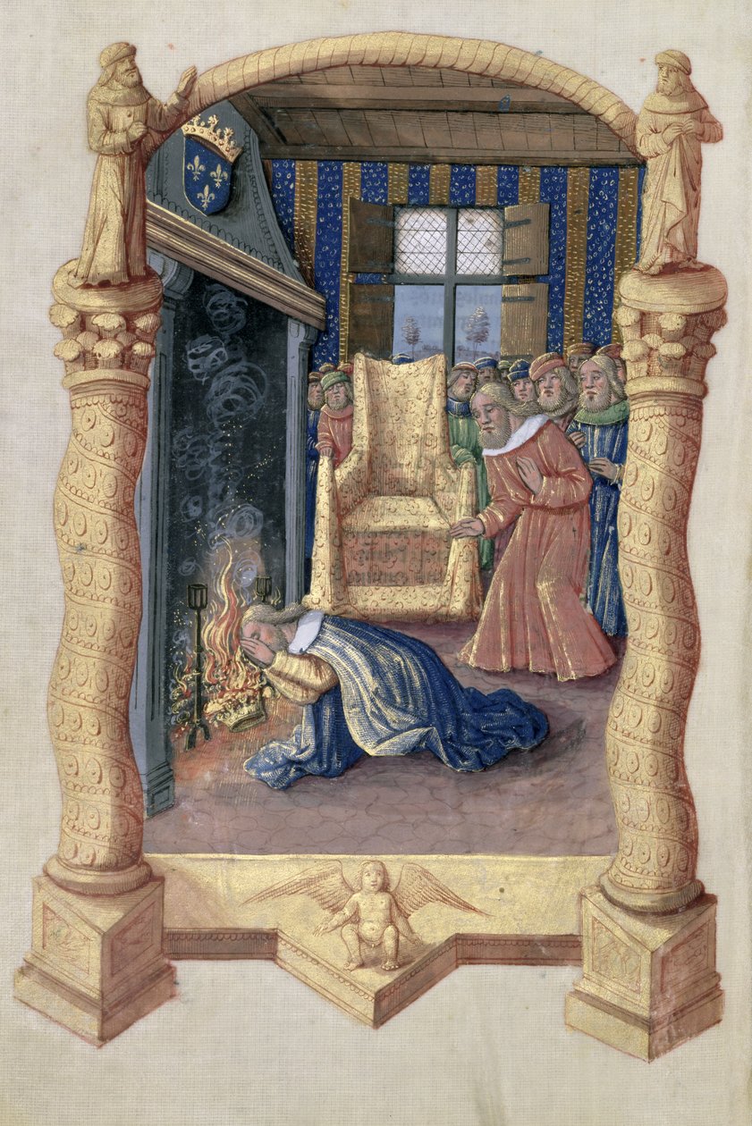 Ms Lat. Q.v.I.126 f.66v David sørger over døden til sin sønn Absalom, fra 