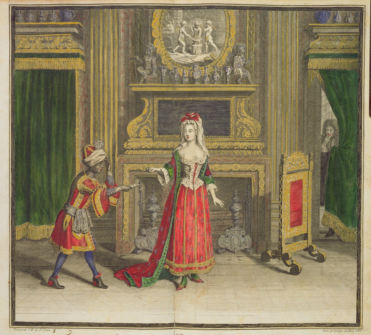 Dame på soverommet hennes, utgitt ca. 1688-90 av Jean Dieu de Saint Jean