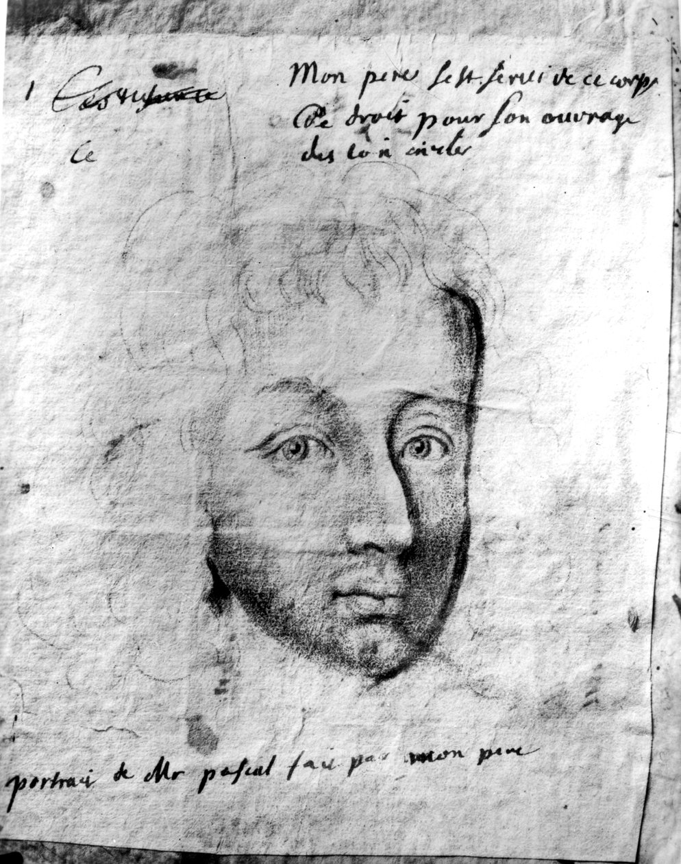 Portrett av Blaise Pascal (1623-62) av vennen hans (kull på papir) av Jean Donnat