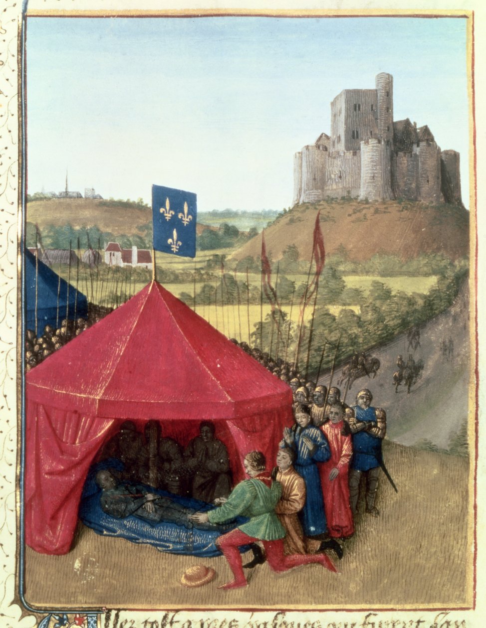 Bertrand du Geusclins død (ca. 1320-80) ved Chateauneuf-de-Randon av Jean Fouquet