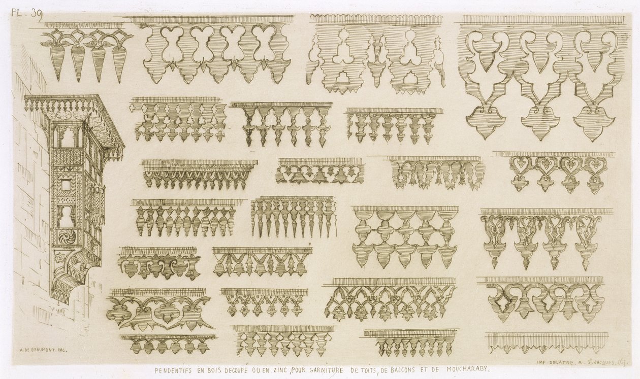 Islamsk design for gesims, balkong og mashrabiyah-dekorasjon, fra 