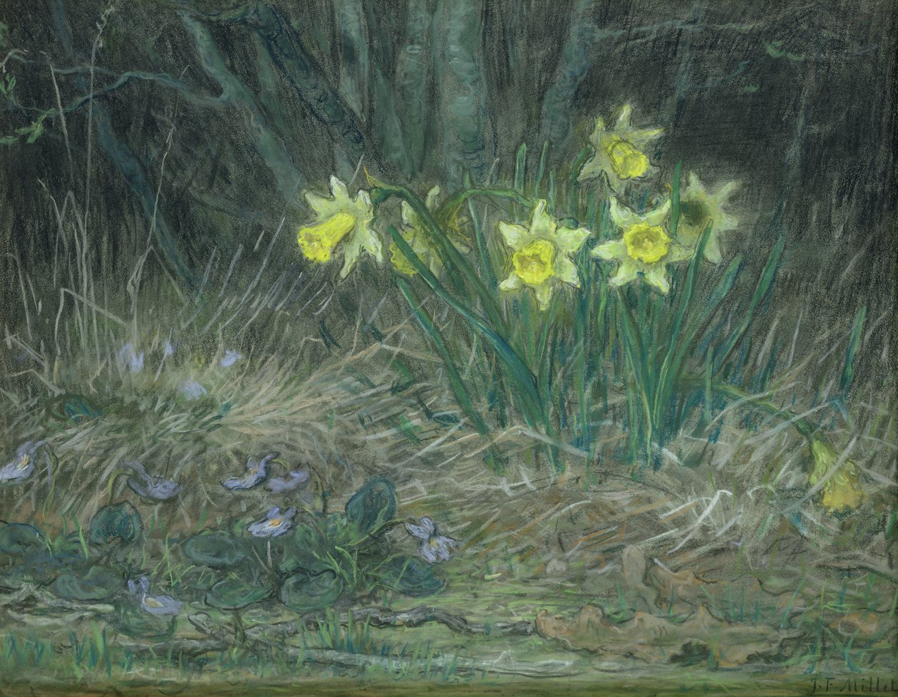Narcissi og fioler, ca. 1867 (pastell på papir) av Jean Francois Millet