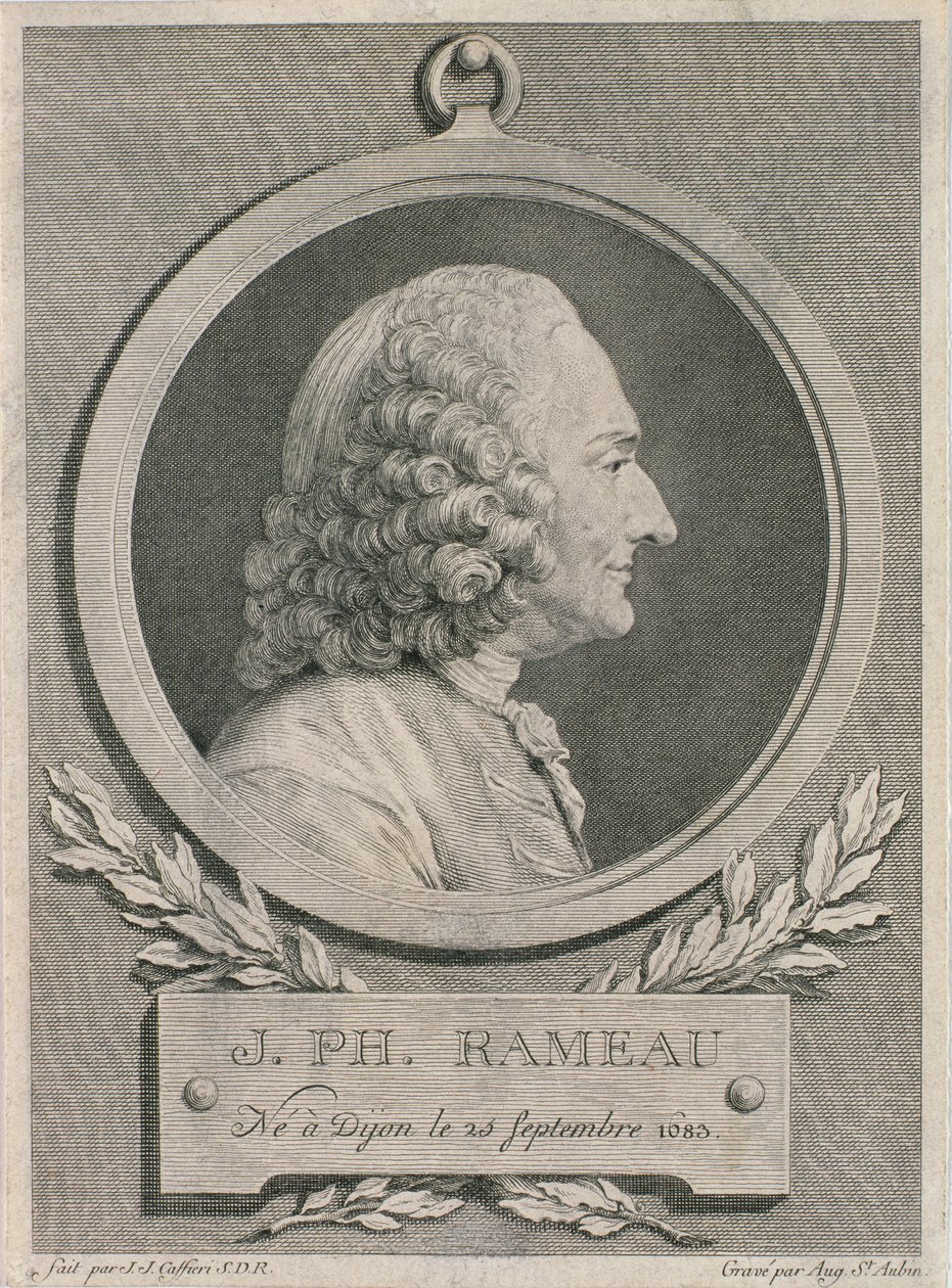 Portrett av Jean Philippe Rameau (1683-1764) gravert av Auguste de Saint-Aubin av Jean Jacques Caffieri