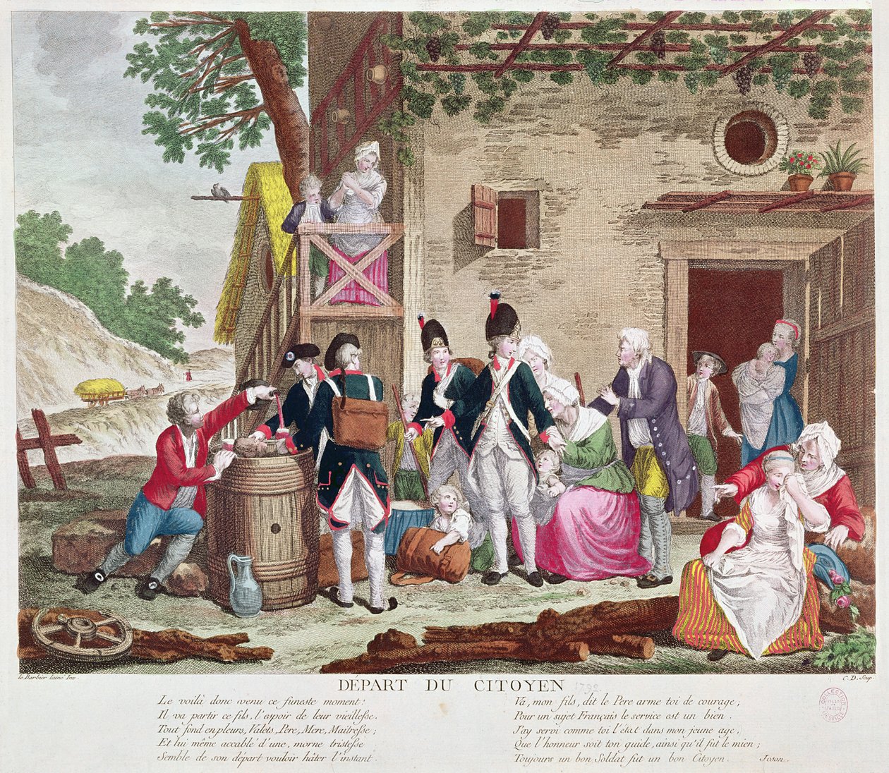 The Departure of the Citizen, 1792 (fargegravering) (se også 250729) av Jean Jacques Francois Le Barbier